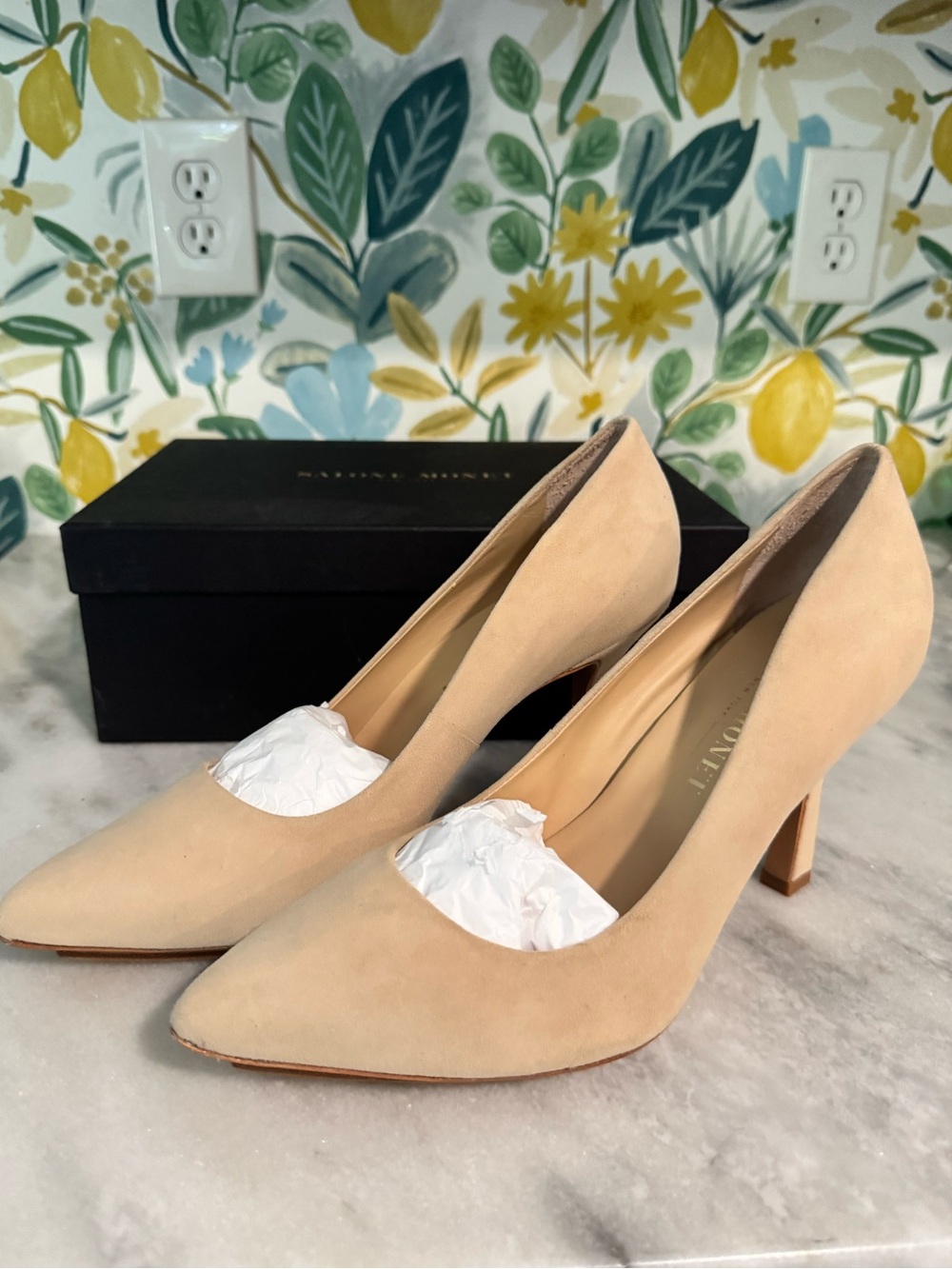 Salone Monet Women's Pointed-Toe Suede Pumps in Beige